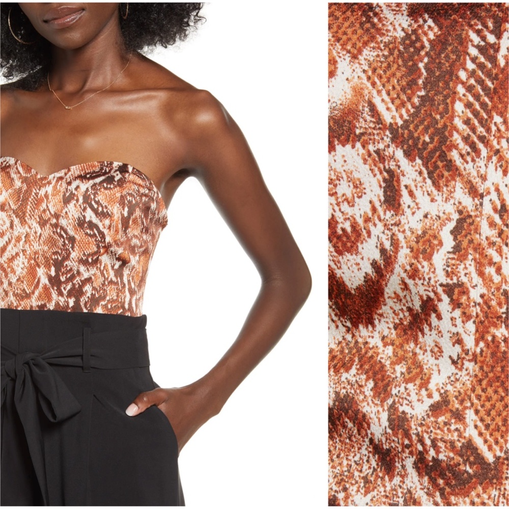 J.O.A. Strapless Jumpsuit In Rust Snake - Picture 3 of 11